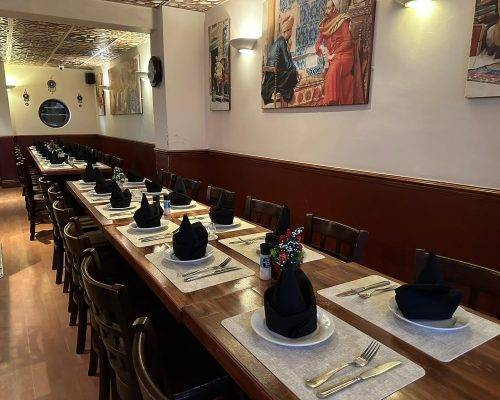 Lebanese Village restaurant dining room prepared for large group bookings and private event seating